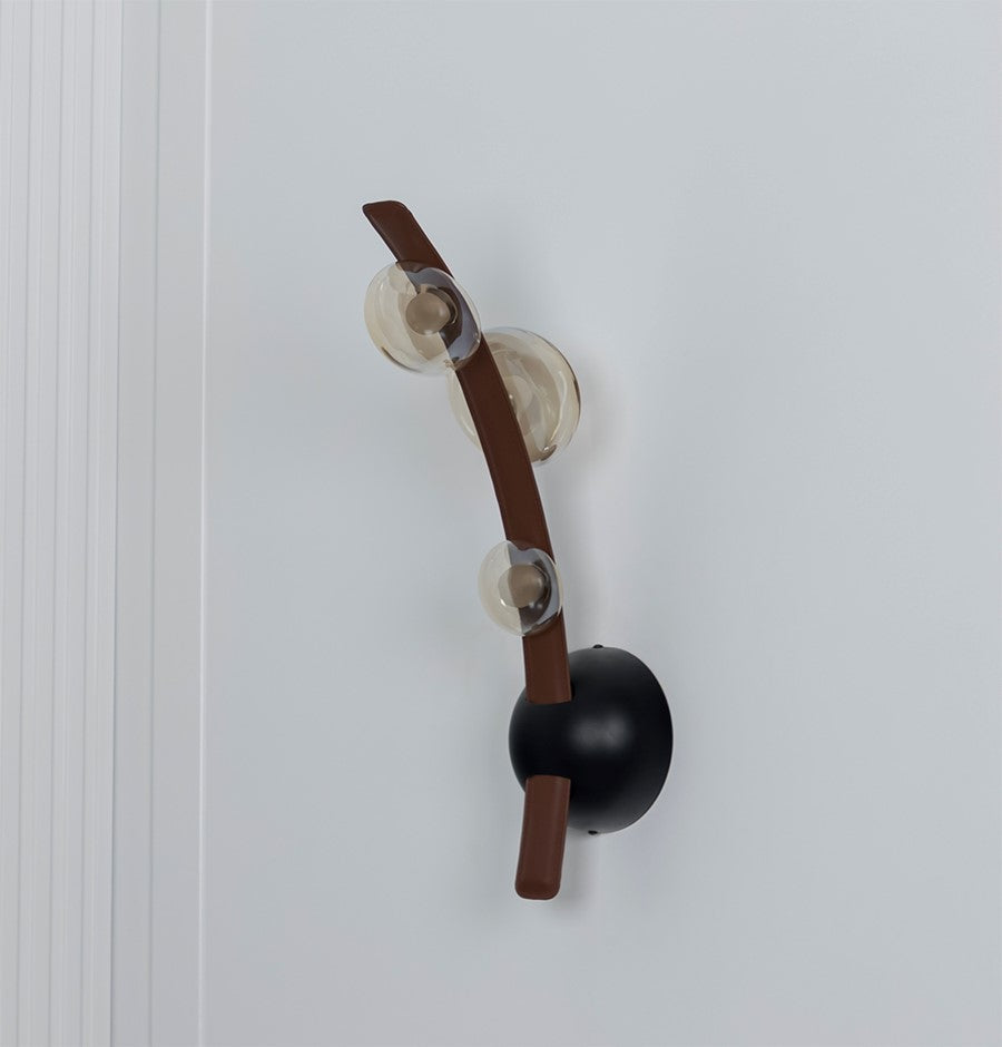 Kinşasa Brown Leather Three Honey Glass Wall Sconce - Heka Lighting & Trading Limited