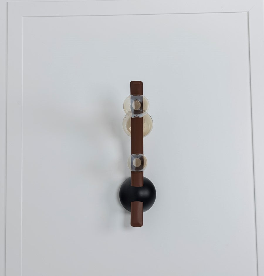 Kinşasa Brown Leather Three Honey Glass Wall Sconce - Heka Lighting & Trading Limited
