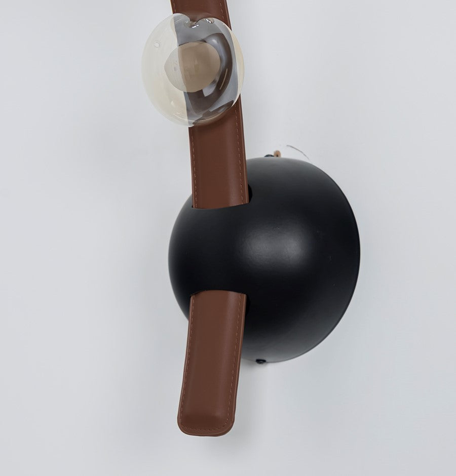 Kinşasa Brown Leather Three Honey Glass Wall Sconce - Heka Lighting & Trading Limited