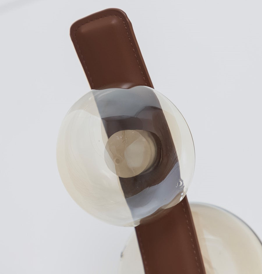 Kinşasa Brown Leather Three Honey Glass Wall Sconce - Heka Lighting & Trading Limited