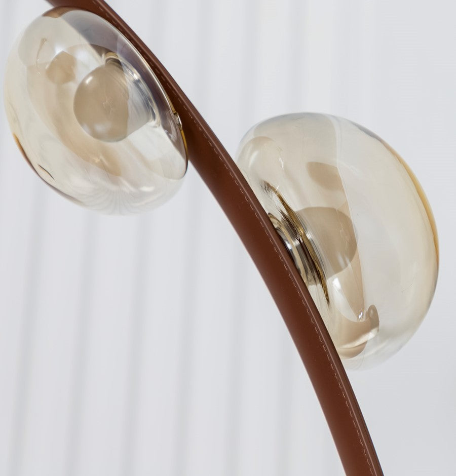 Kinşasa Brown Leather Three Honey Glass Wall Sconce - Heka Lighting & Trading Limited