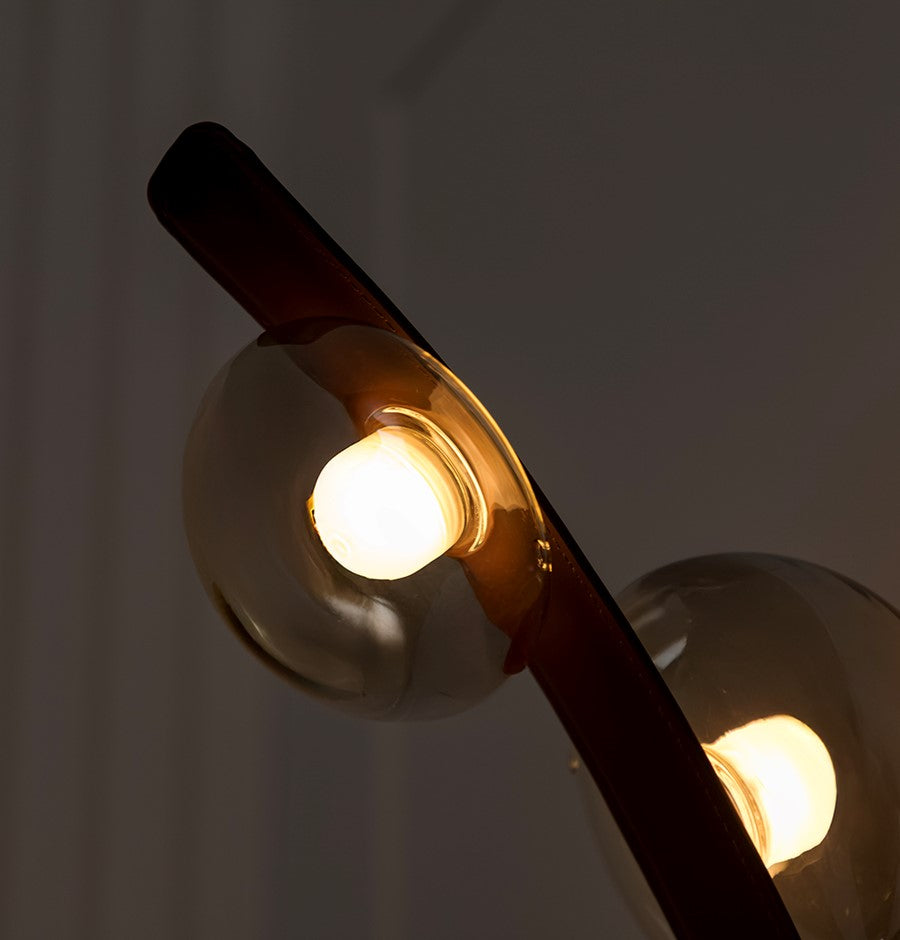 Kinşasa Brown Leather Three Honey Glass Wall Sconce - Heka Lighting & Trading Limited