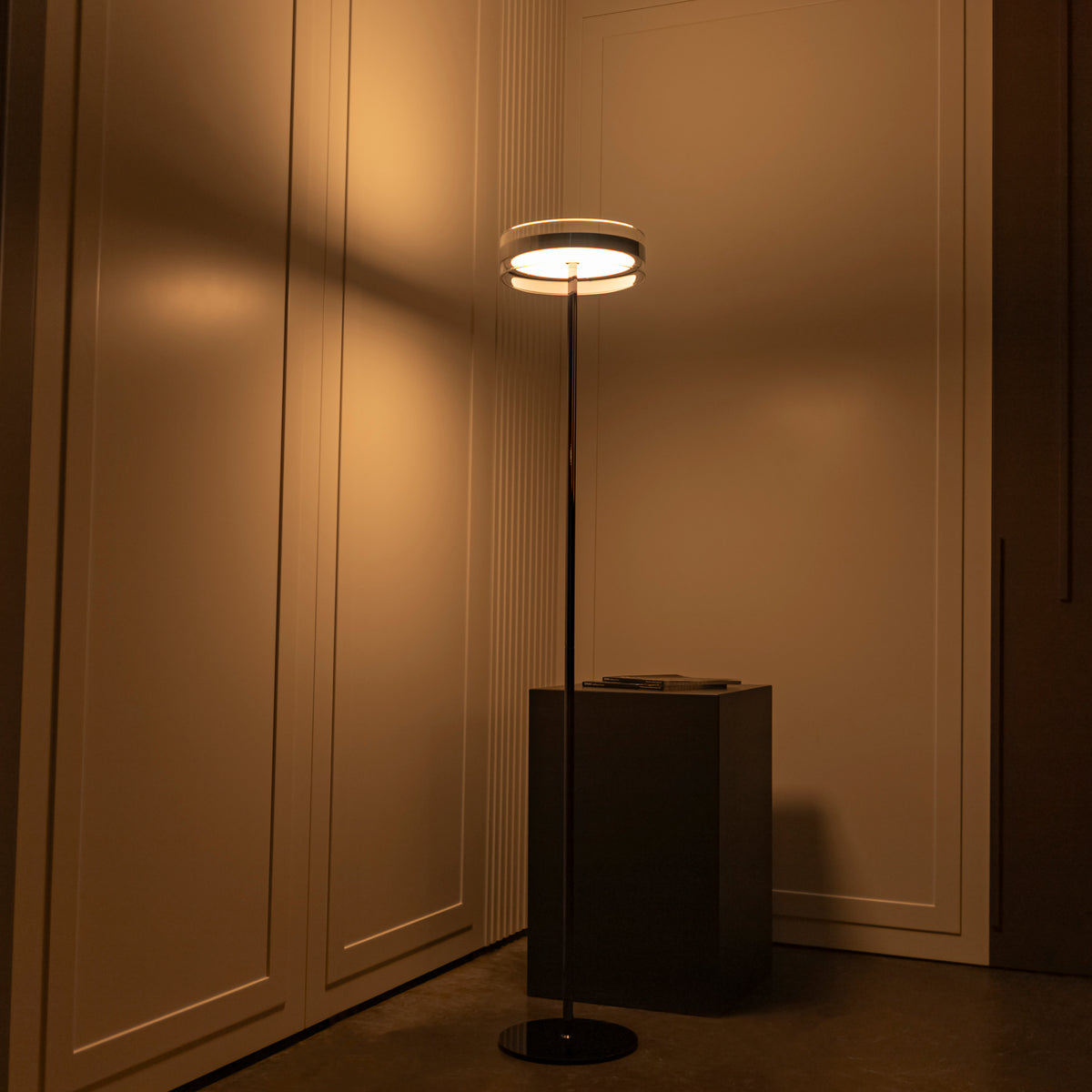 Berlin Platinum Stainless Transparent Glass Floor Lamp