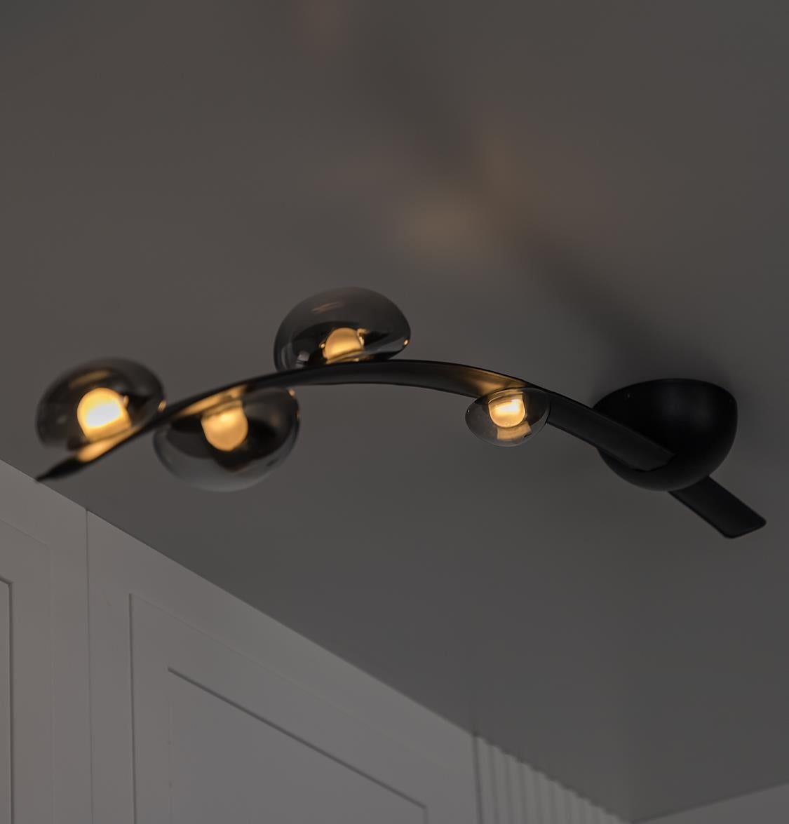 Kinþasa Black Leather Four Smoked Glass Flush Mount Ceiling Light - Heka Lighting & Trading Limited