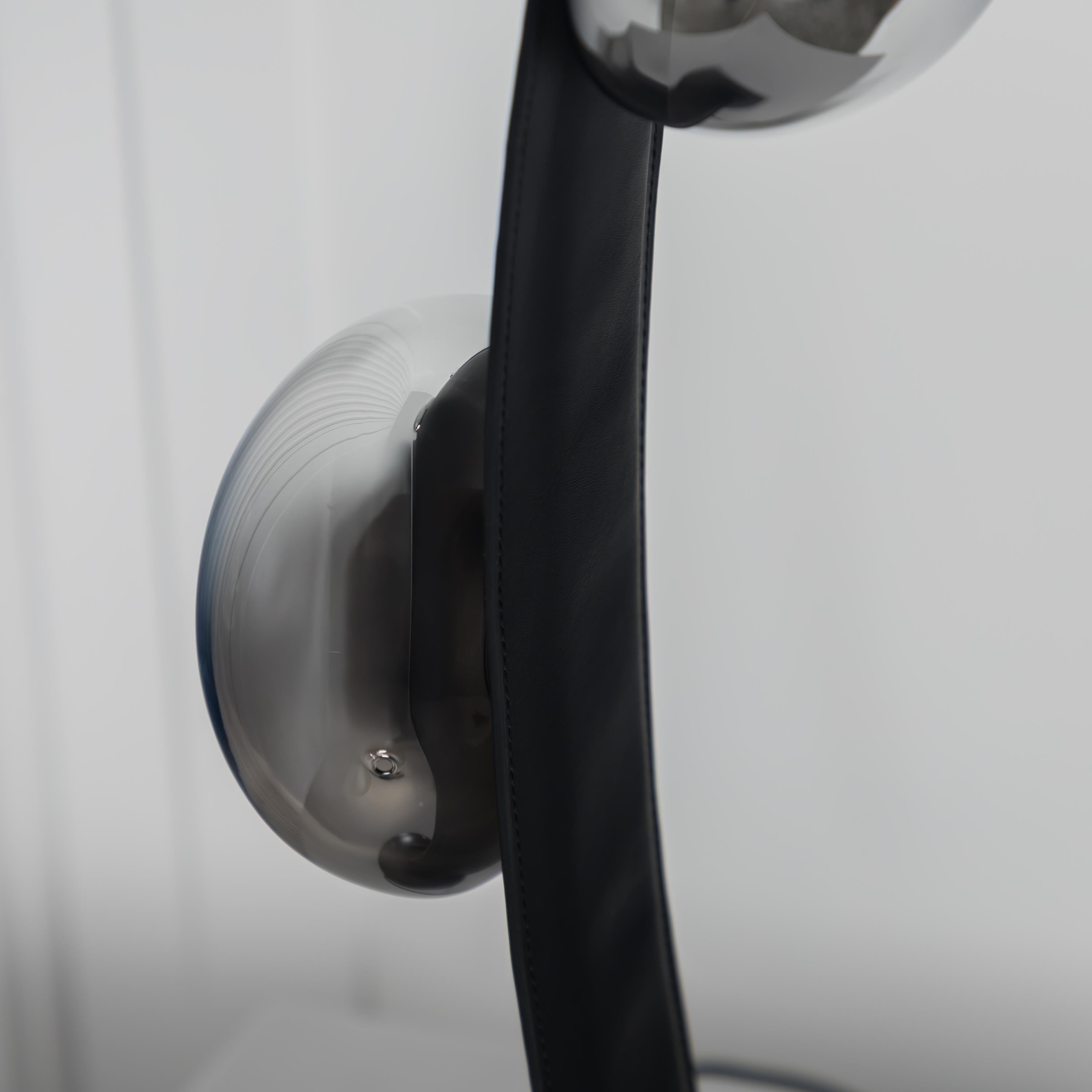 Kinþasa Black Leather Three Smoked Glass Table Lamp - Heka Lighting & Trading Limited