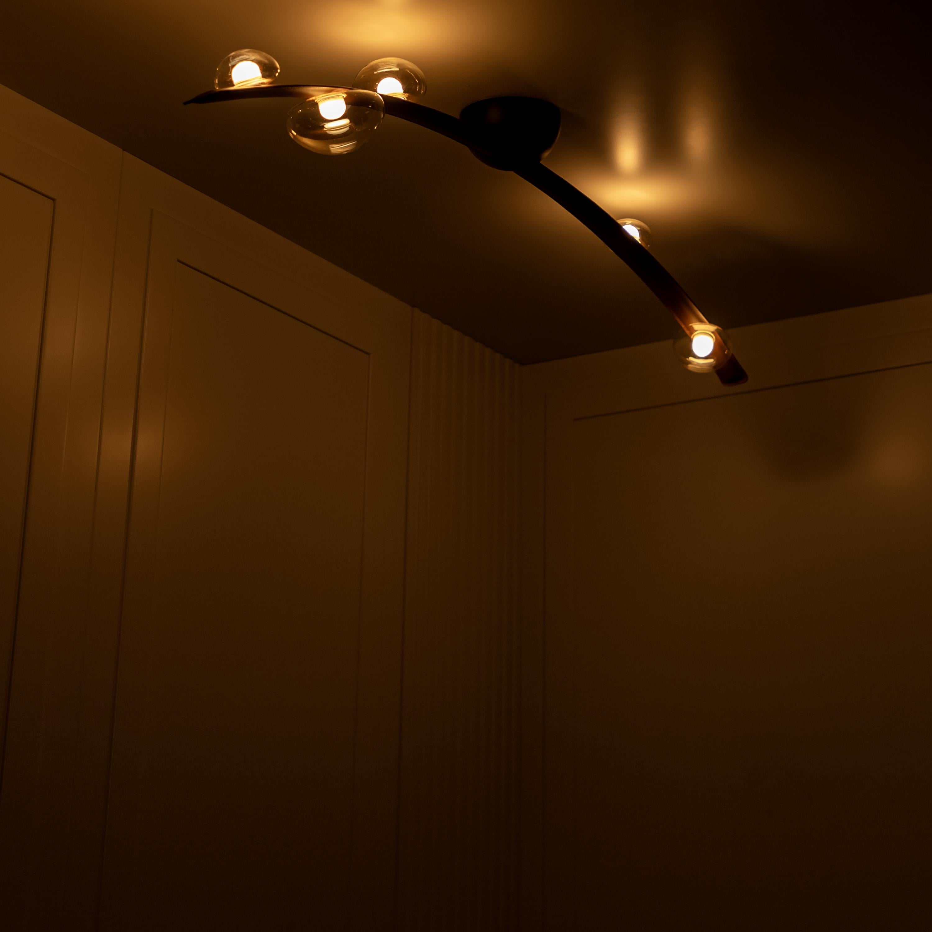 Kinþasa Brown Leather Five Honey Glass Flush Mount Ceiling Light - Heka Lighting & Trading Limited