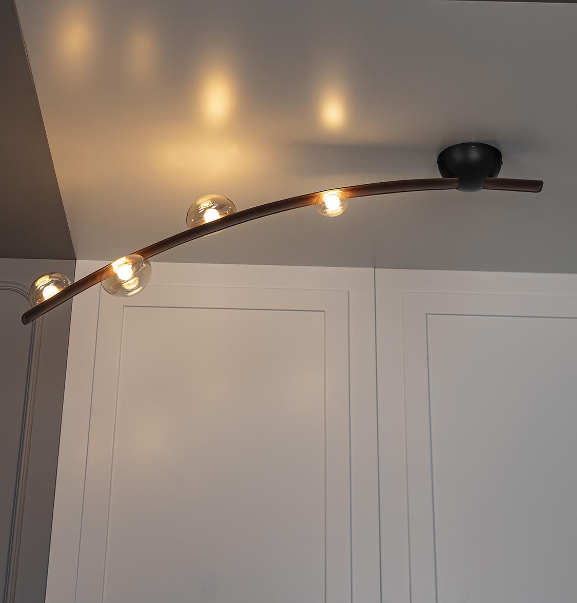 Kinshasa Brown Leather Four Honey Glass Flush Mount Ceiling Light - Heka Lighting & Trading Limited