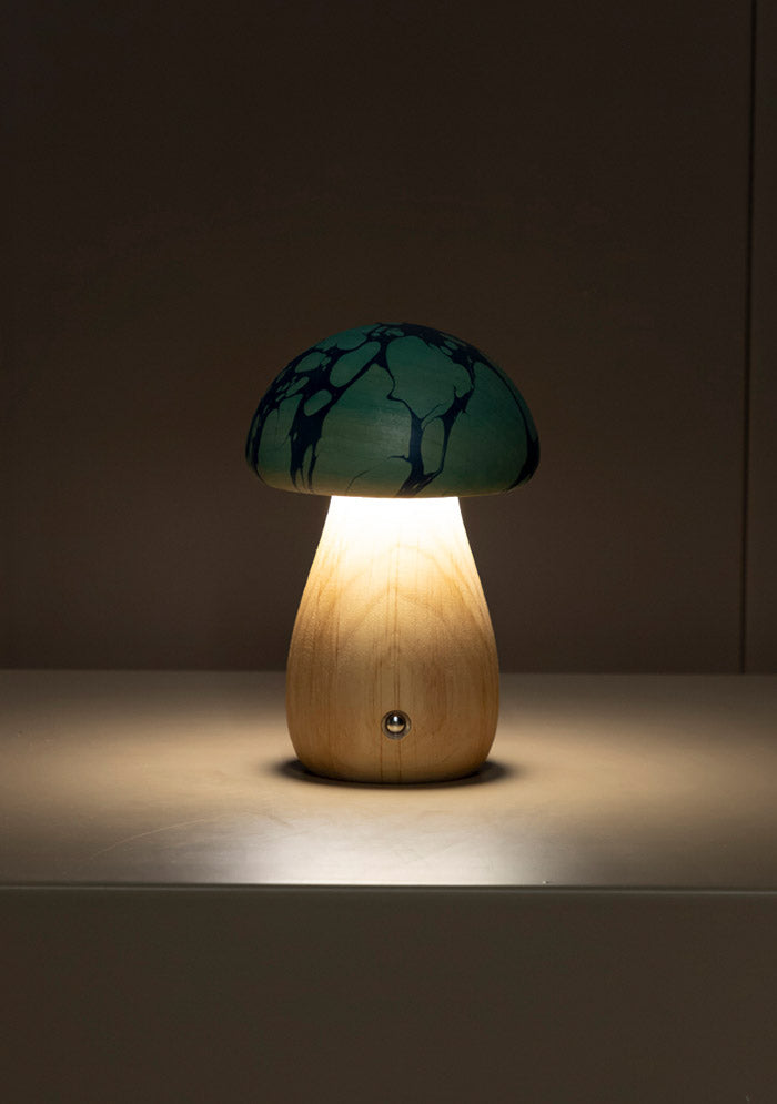 Shaggy Blue Battal Ebru Wood Mushroom Table Lamp - Heka Lighting & Trading Limited