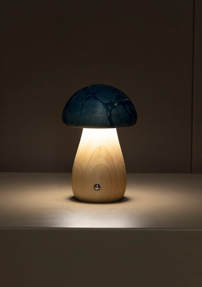 Shaggy Blue Classic Ebru Wood Mushroom Table Lamp - Heka Lighting & Trading Limited