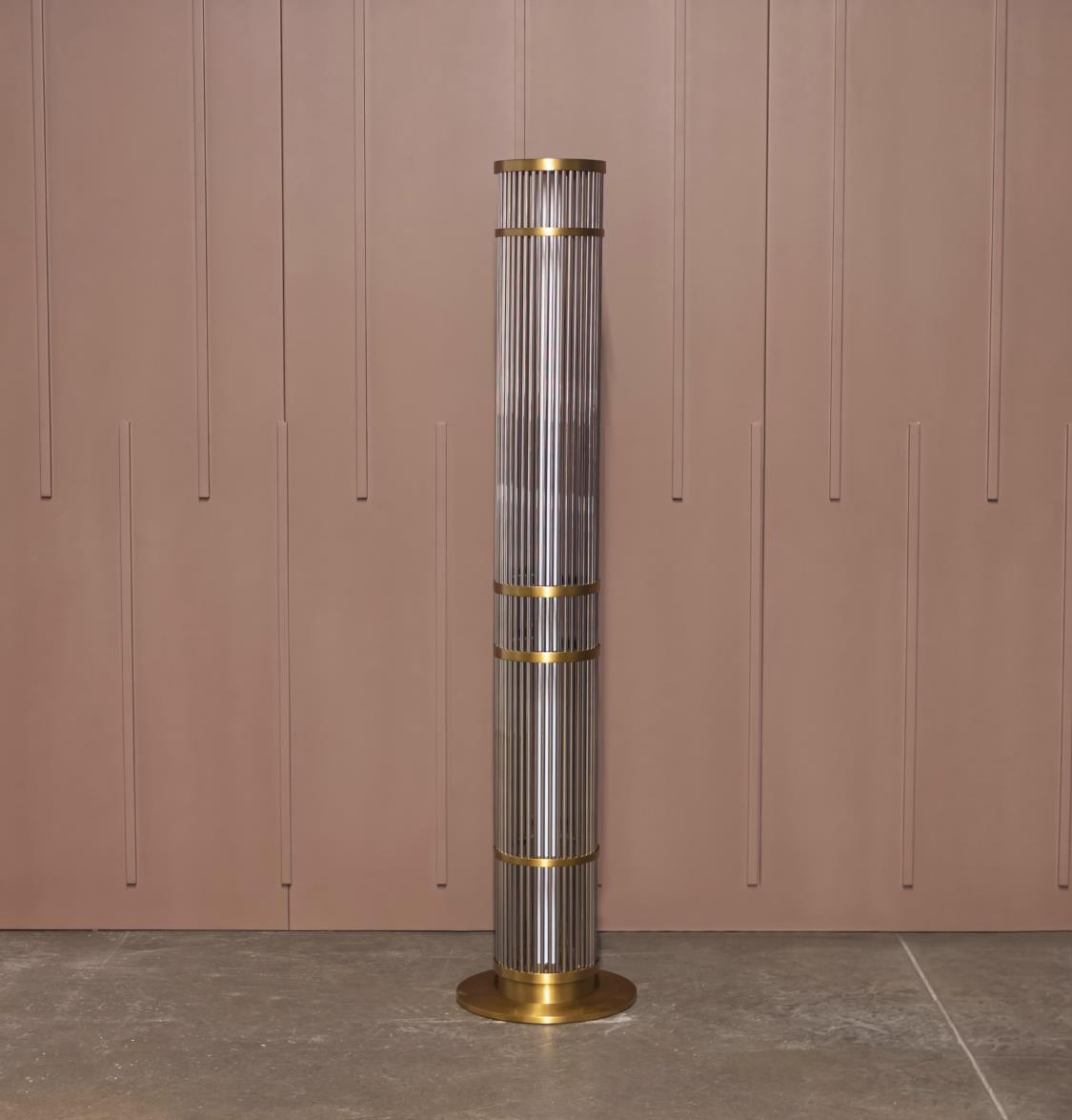 Nablus Transparent Glass Stick Brushed Brass Floor Lamp - Heka Lighting & Trading Limited