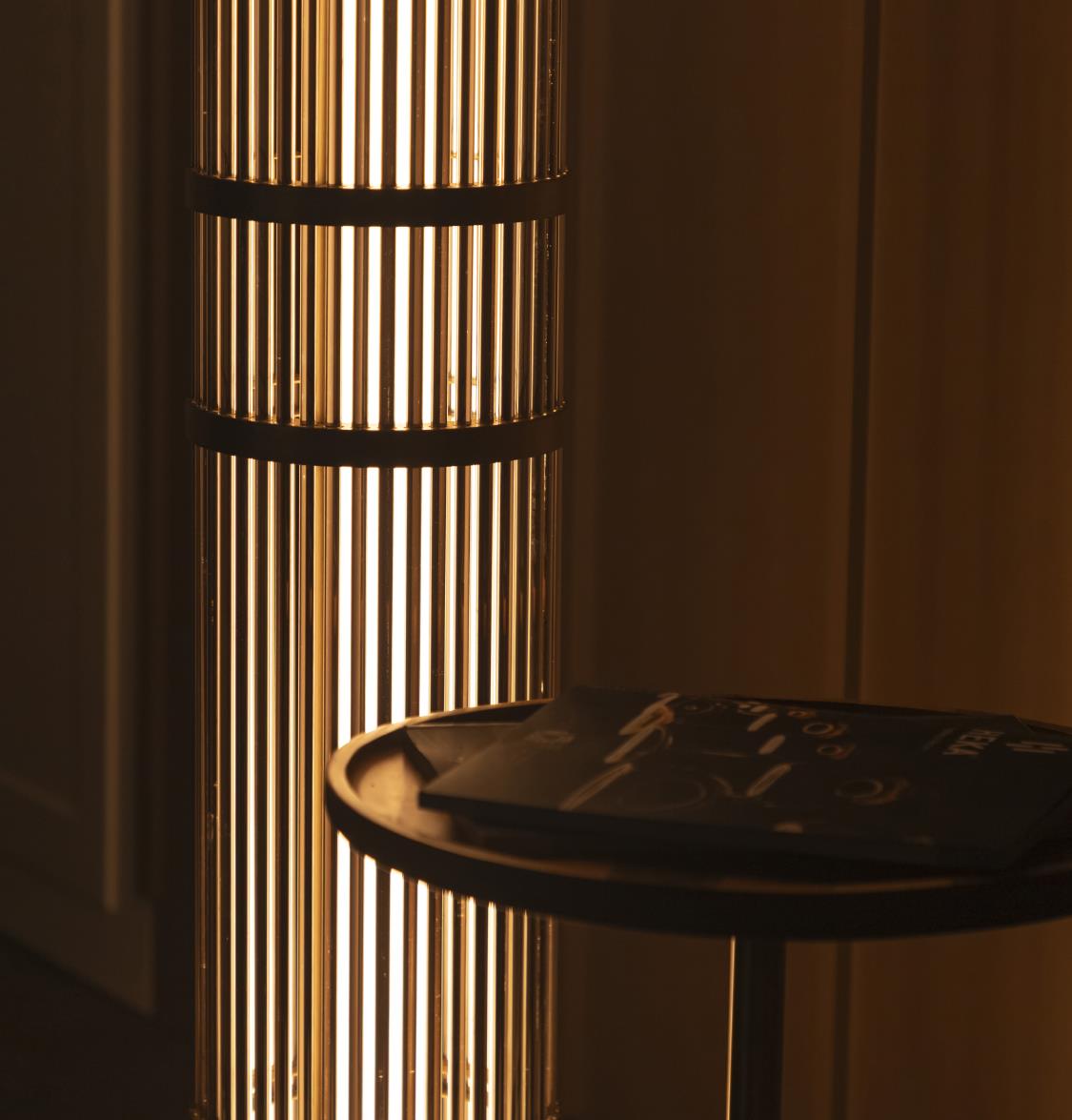 Nablus Transparent Glass Stick Brushed Brass Floor Lamp - Heka Lighting & Trading Limited