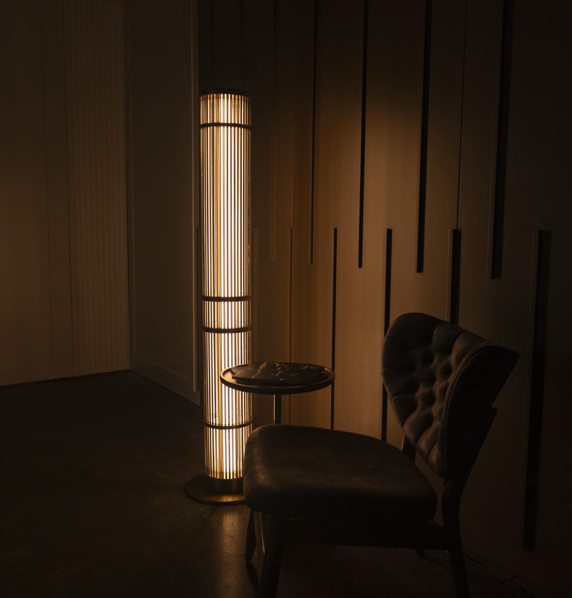 Nablus Transparent Glass Stick Brushed Brass Floor Lamp - Heka Lighting & Trading Limited