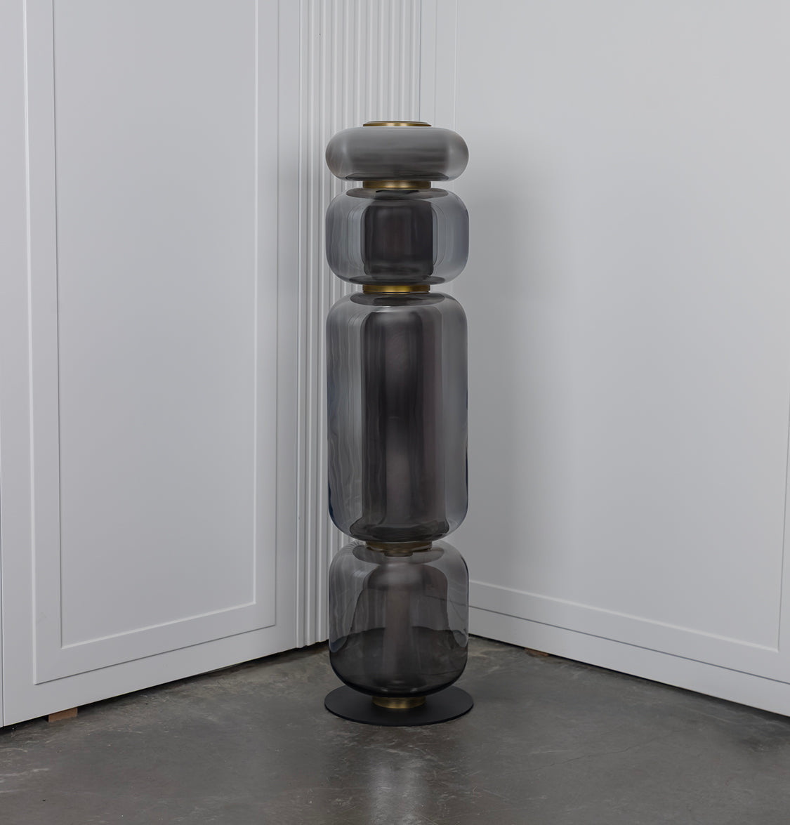 Seul Four Smoked Glass Brushed Brass Marble Floor Lamp - Heka Lighting & Trading Limited