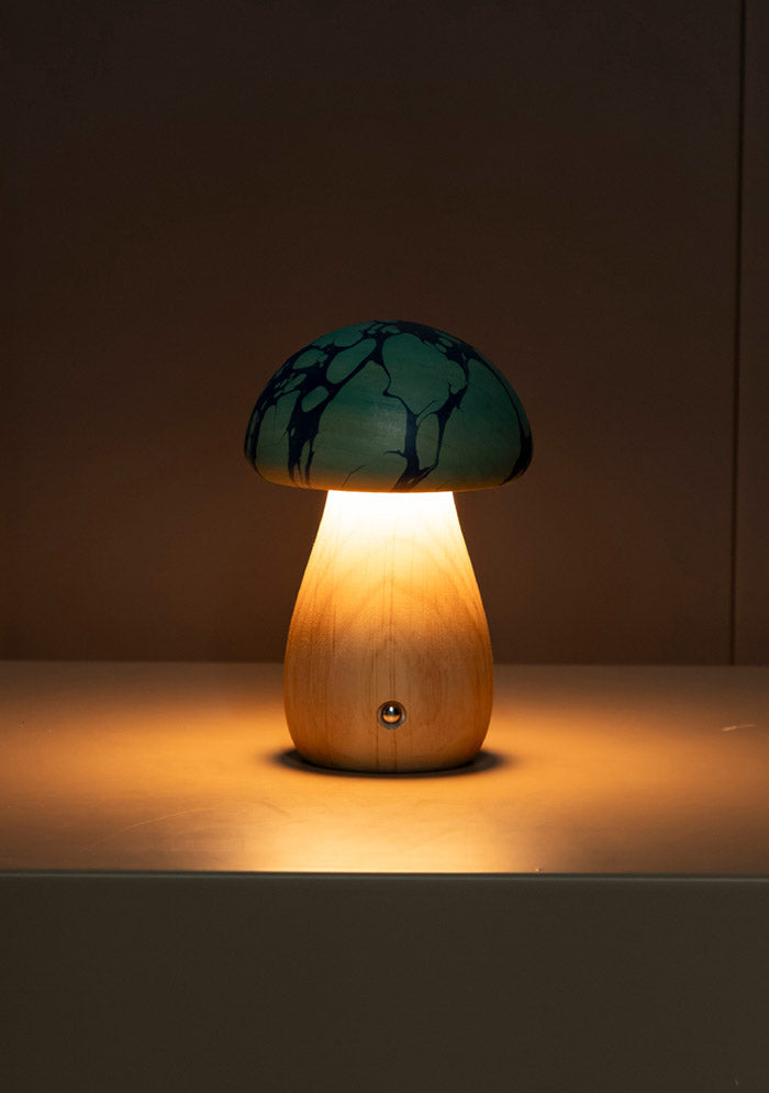 Shaggy Blue Ebru Wood Mushroom Table Lamp - Heka Lighting & Trading Limited
