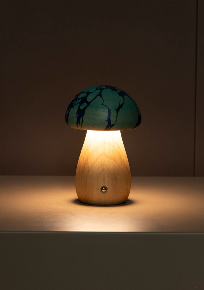 Shaggy Blue Ebru Wood Mushroom Table Lamp - Heka Lighting & Trading Limited