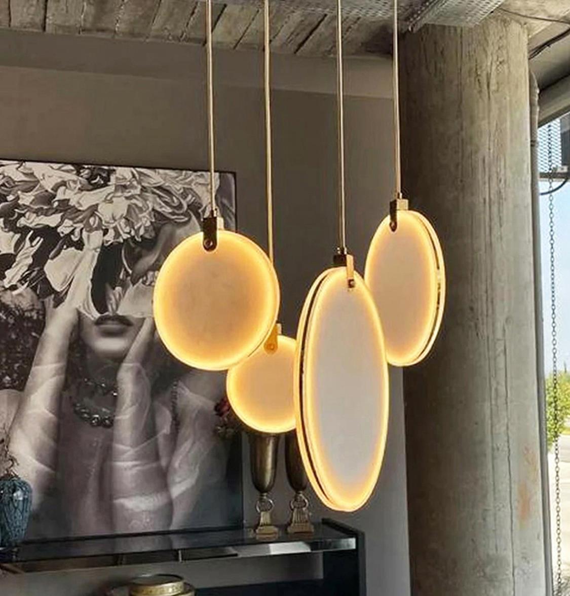 Aspendos Single Antique Marble Led Pendant Light Chandelier 30 Cm - Heka Lighting & Trading Limited