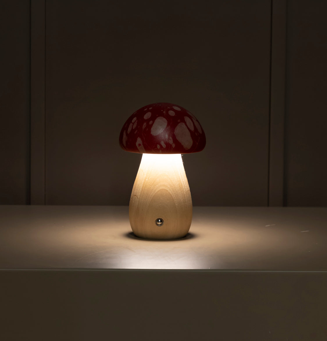 Shaggy Red Battal Marbling Wood Mushroom Table Lamp - Heka Lighting & Trading Limited