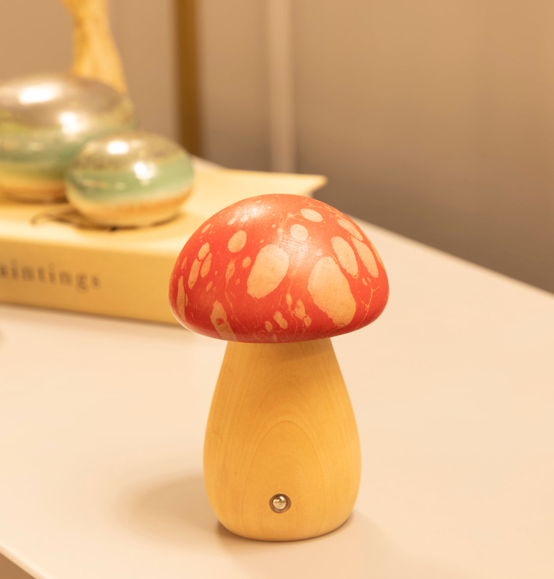 Shaggy Red Battal Marbling Wood Mushroom Table Lamp - Heka Lighting & Trading Limited