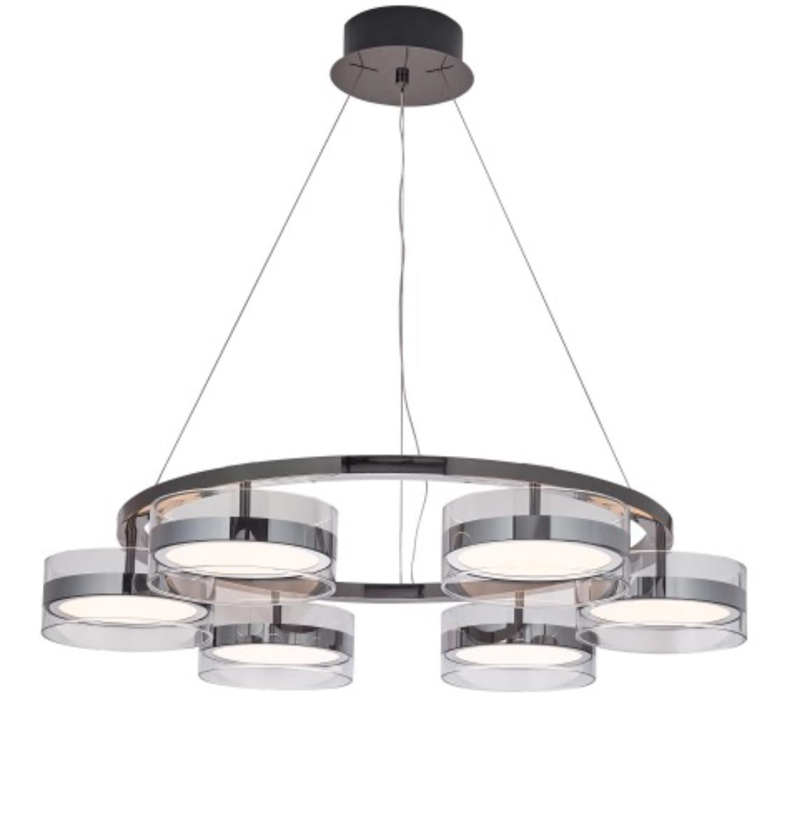 Berlin 6-Piece Platinum Stainless Transparent Glass Chandelier - Heka Lighting & Trading Limited