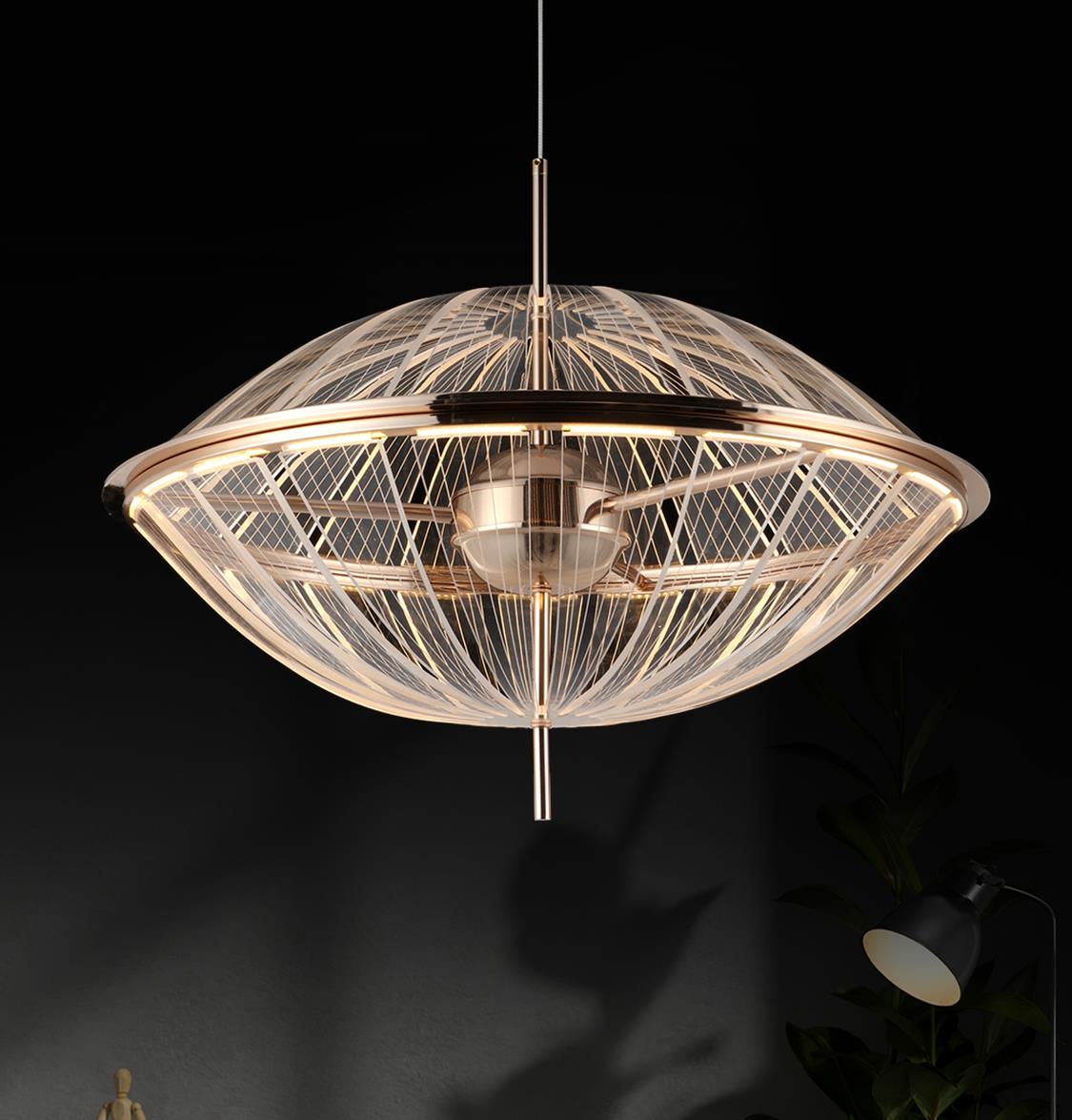 Carina Single Flattened Transparent Acrylic Gold Pendant Light 60 Cm - Heka Lighting & Trading Limited