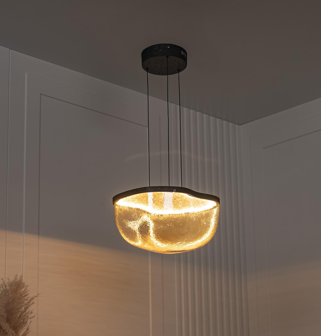 Gambia Honey Glass Black Pendant Light Chandelier 30 Cm - Heka Lighting & Trading Limited