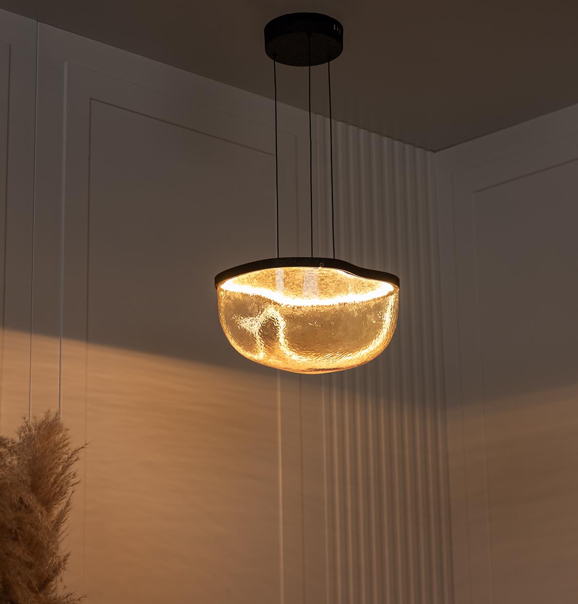 Gambia Honey Glass Black Pendant Light Chandelier 30 Cm - Heka Lighting & Trading Limited