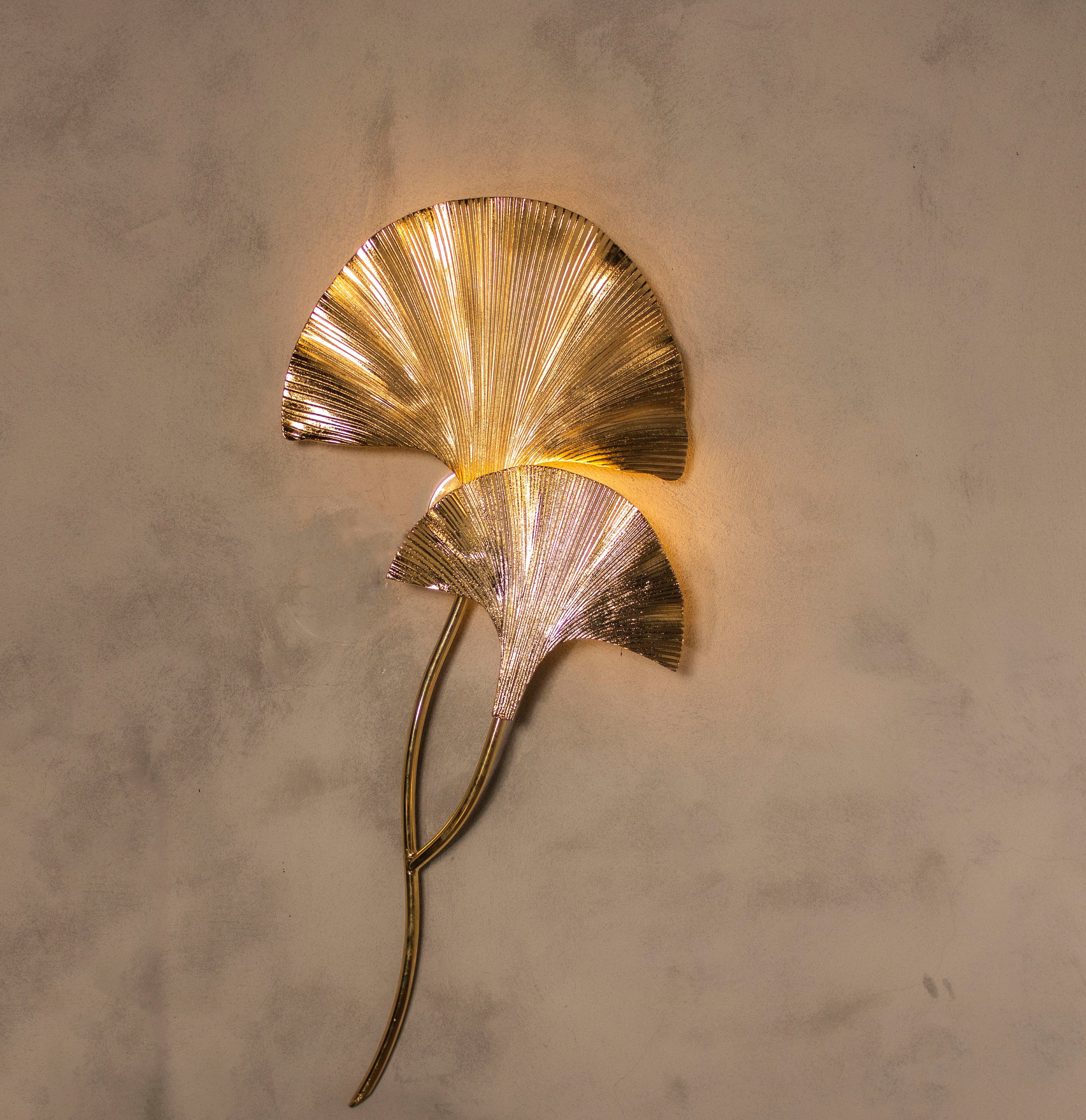 Handmade Ginkgo Double Leaf Sconce Lighting, Mid Century Astara Gold Wall Lamp, Home Decor Wall Mounted Lamp - Heka Lighting & Trading Limited