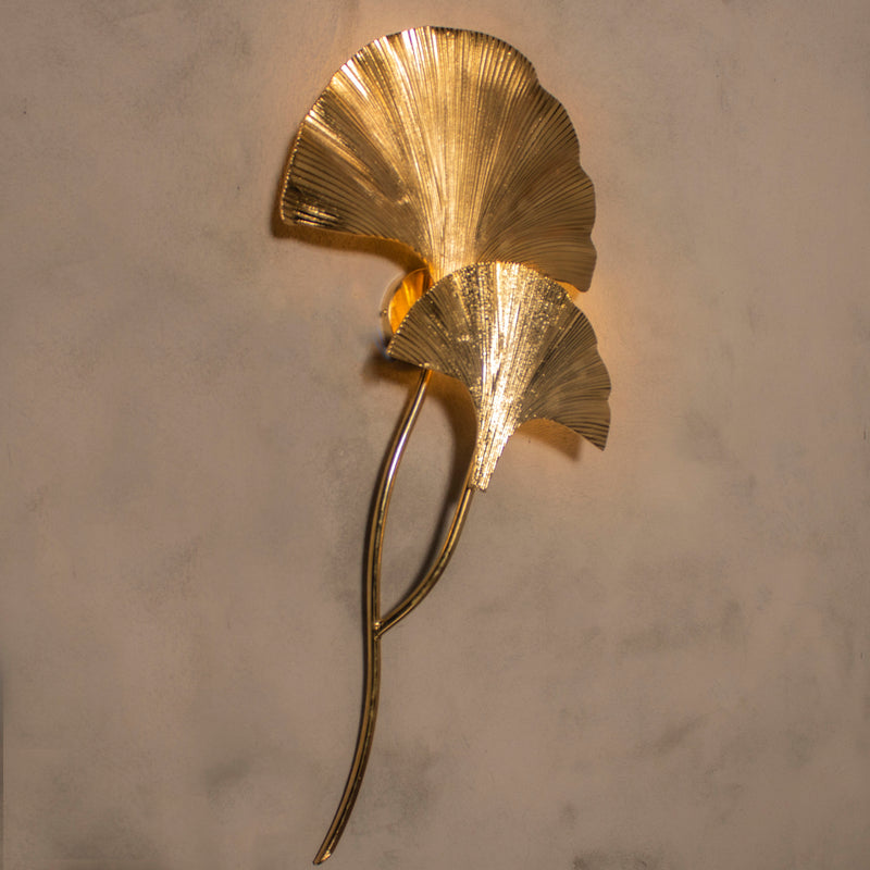 Handmade Ginkgo Double Leaf Sconce Lighting, Mid Century Gold Wall Lamp, Home Decor Wall Mounted Lamp MODEL : ASTARA