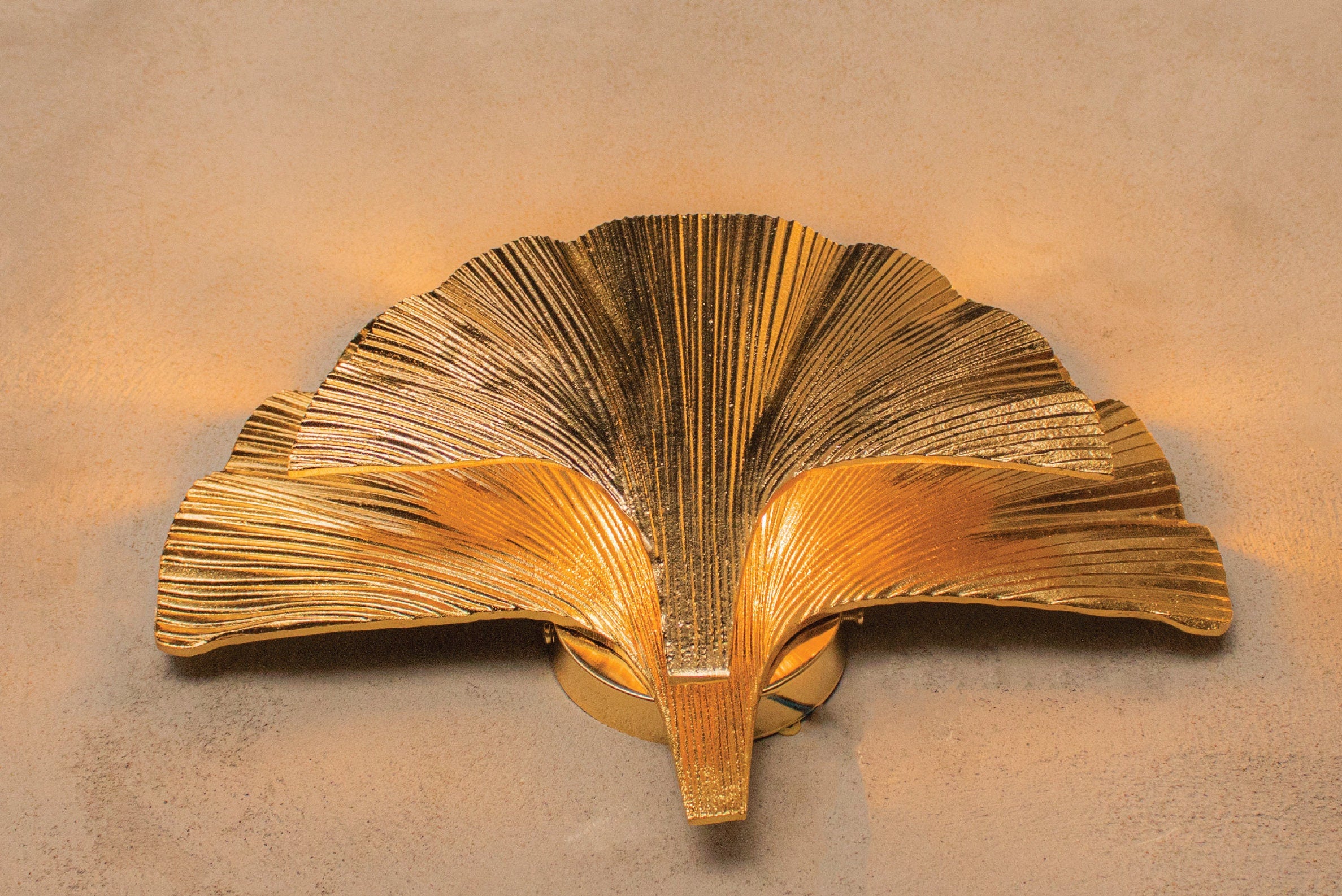 Astara Mid Century Ginkgo Double Leaf Wall Sconce, Handmade Gold Lamp, Home Decor Lighting, Art Deco Wall Lamp - Heka Lighting & Trading Limited