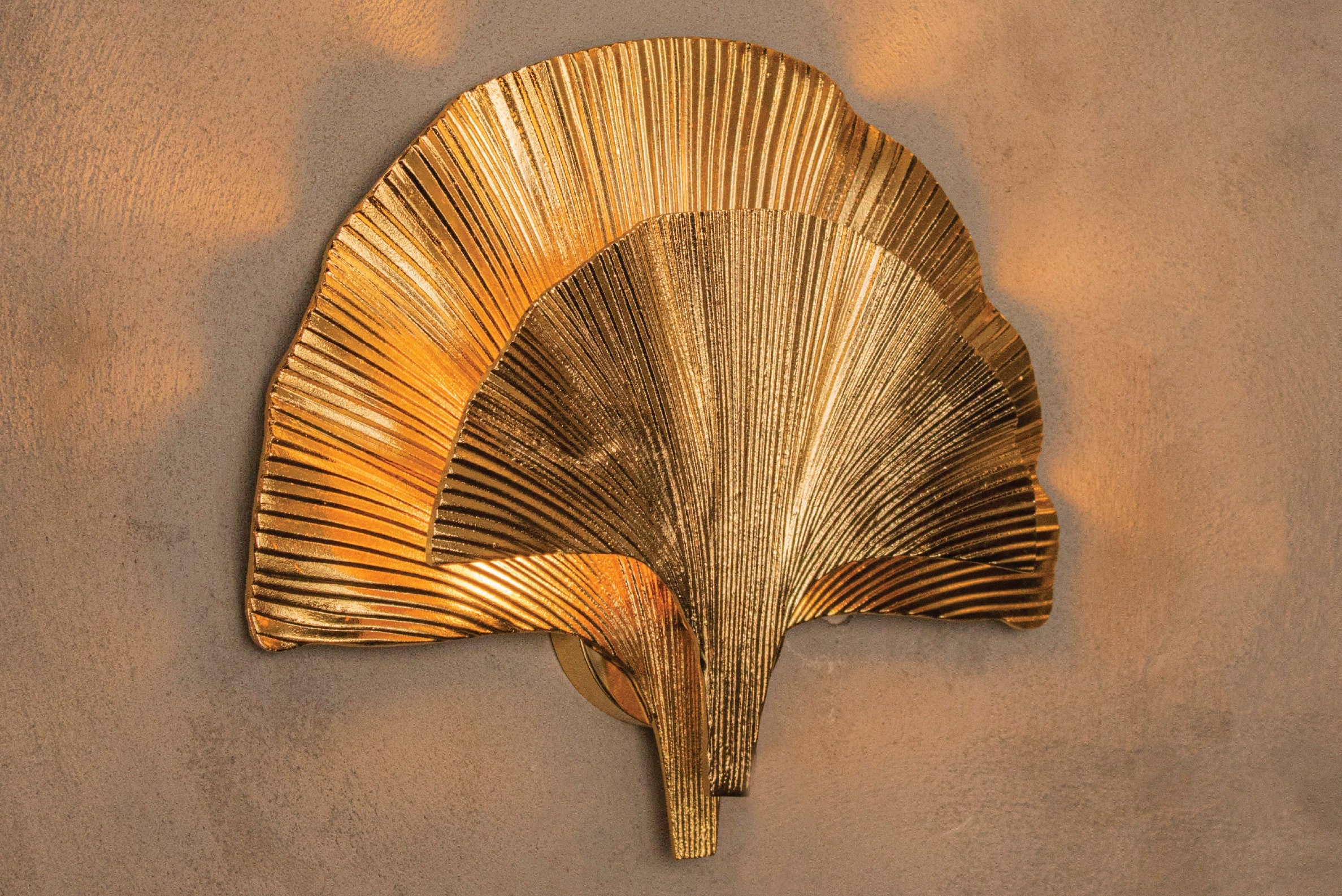 Astara Mid Century Ginkgo Double Leaf Wall Sconce, Handmade Gold Lamp, Home Decor Lighting, Art Deco Wall Lamp - Heka Lighting & Trading Limited