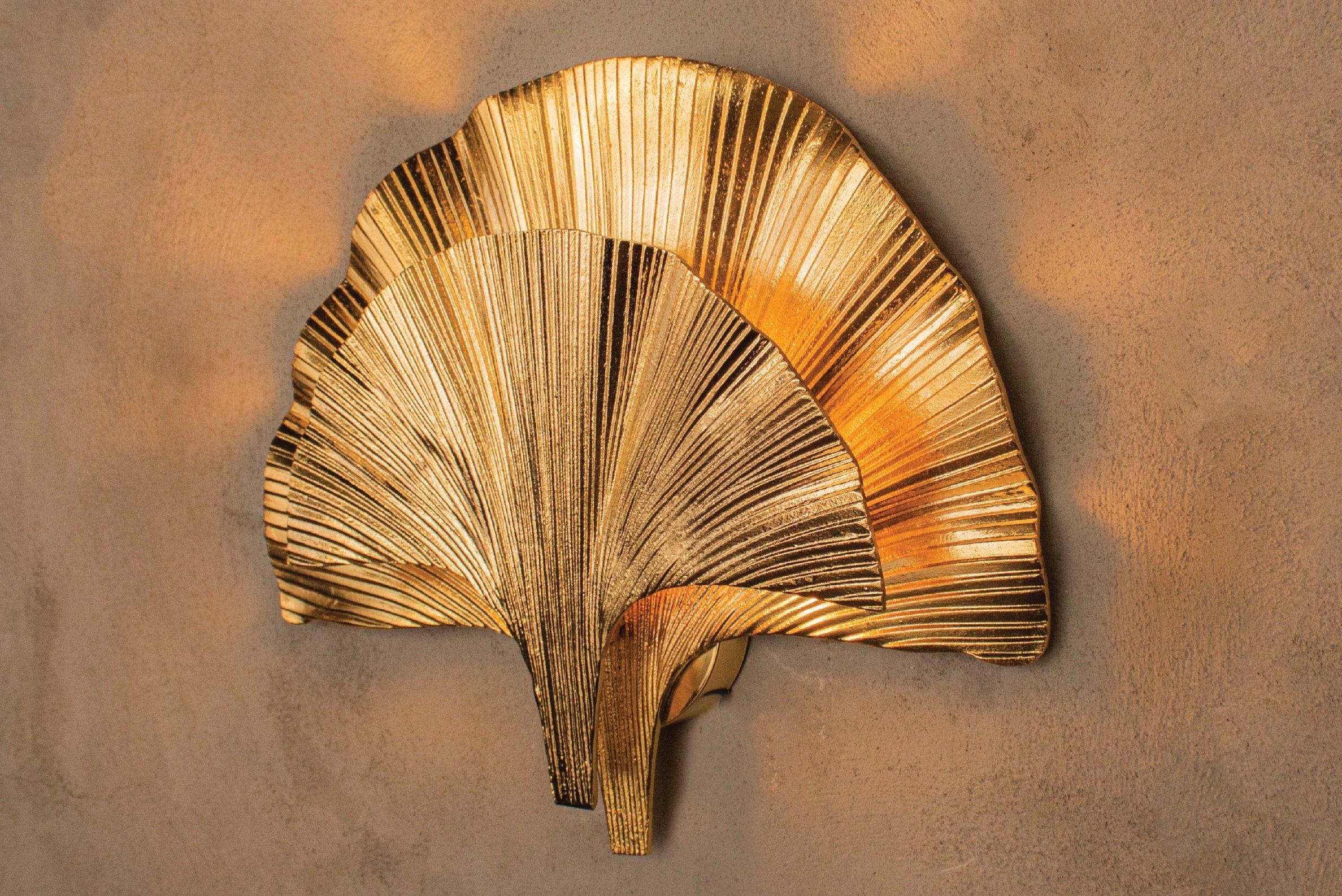 Astara Mid Century Ginkgo Double Leaf Wall Sconce, Handmade Gold Lamp, Home Decor Lighting, Art Deco Wall Lamp - Heka Lighting & Trading Limited