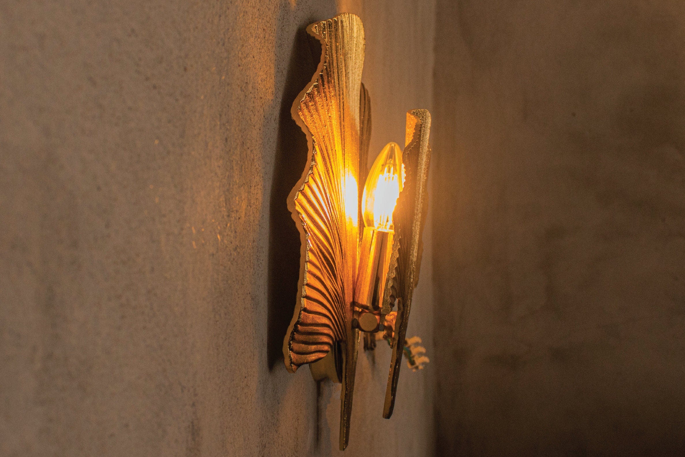 Astara Mid Century Ginkgo Double Leaf Wall Sconce, Handmade Gold Lamp, Home Decor Lighting, Art Deco Wall Lamp - Heka Lighting & Trading Limited