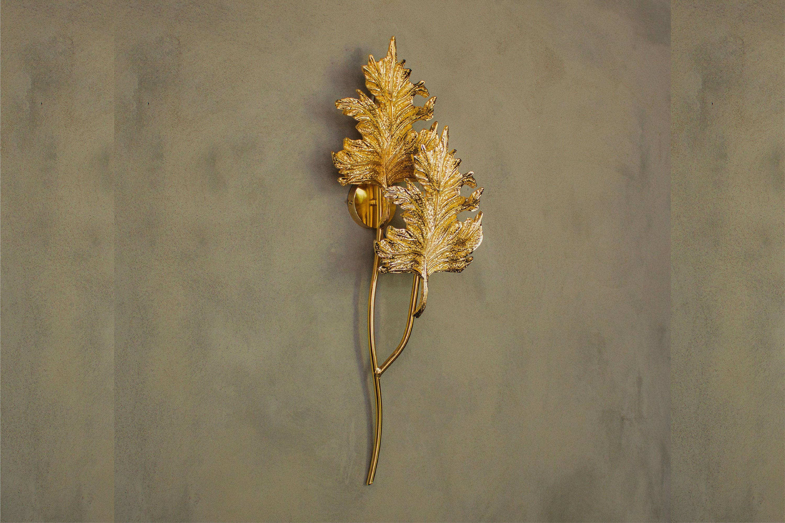 Gence Sycamore Double Leaf Wall Sconce, Natural Shaped Lighting, Handmade Gold Lamp, Home Decor Wall Mounted Lamp, Art Decor Light - Heka Lighting & Trading Limited