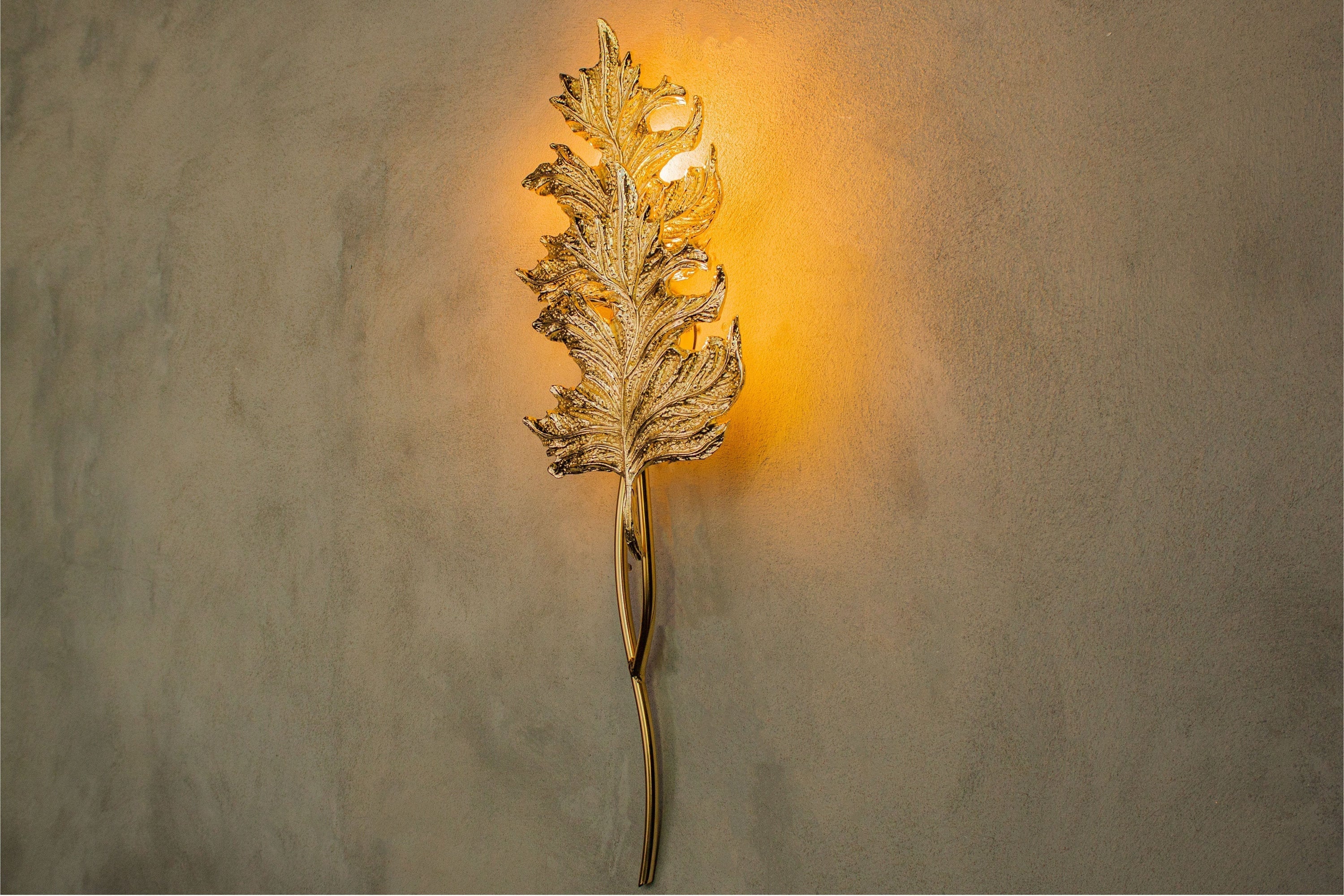 Gence Sycamore Double Leaf Wall Sconce, Natural Shaped Lighting, Handmade Gold Lamp, Home Decor Wall Mounted Lamp, Art Decor Light - Heka Lighting & Trading Limited
