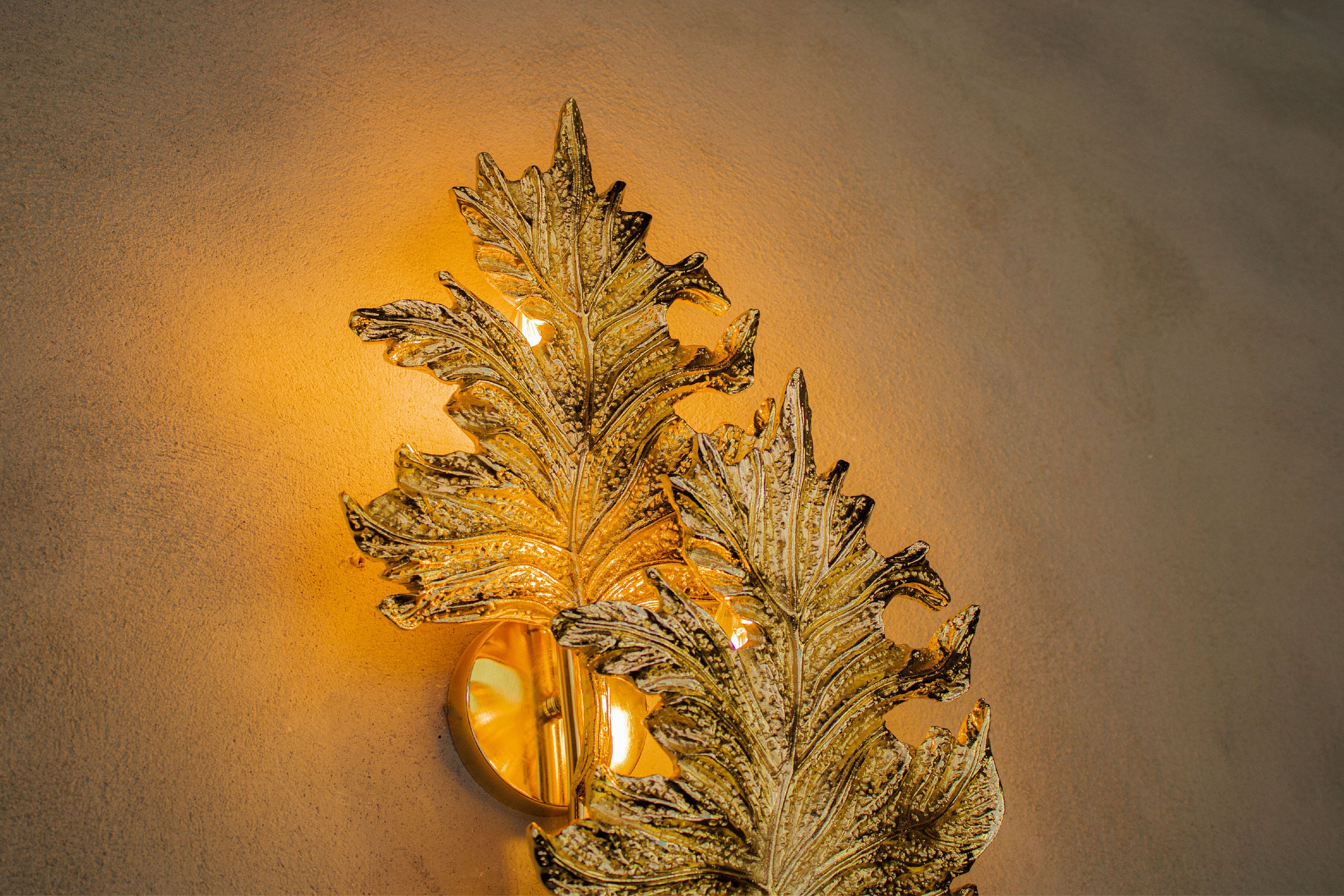 Gence Sycamore Double Leaf Wall Sconce, Natural Shaped Lighting, Handmade Gold Lamp, Home Decor Wall Mounted Lamp, Art Decor Light - Heka Lighting & Trading Limited