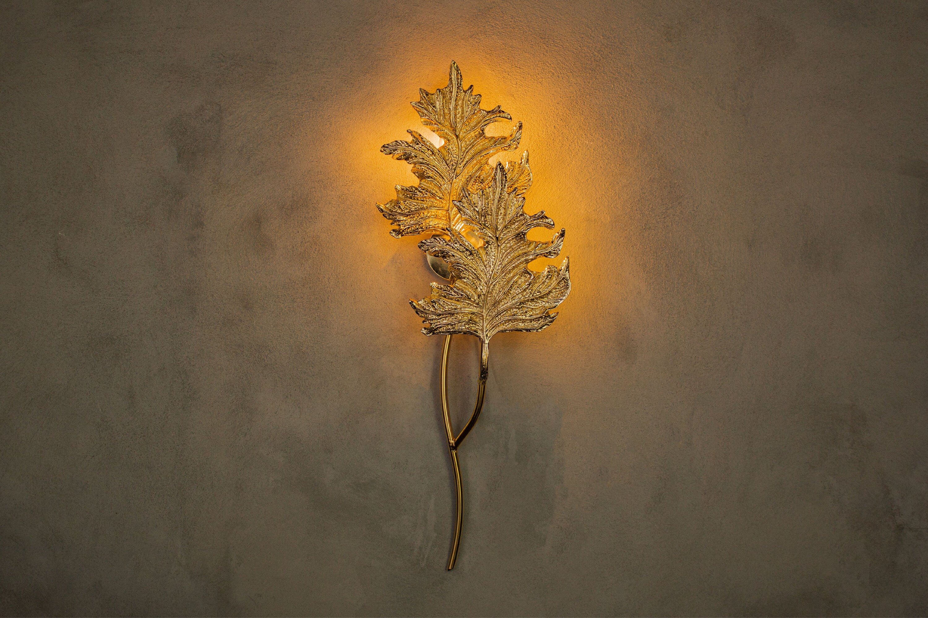 Gence Sycamore Double Leaf Wall Sconce, Natural Shaped Lighting, Handmade Gold Lamp, Home Decor Wall Mounted Lamp, Art Decor Light - Heka Lighting & Trading Limited