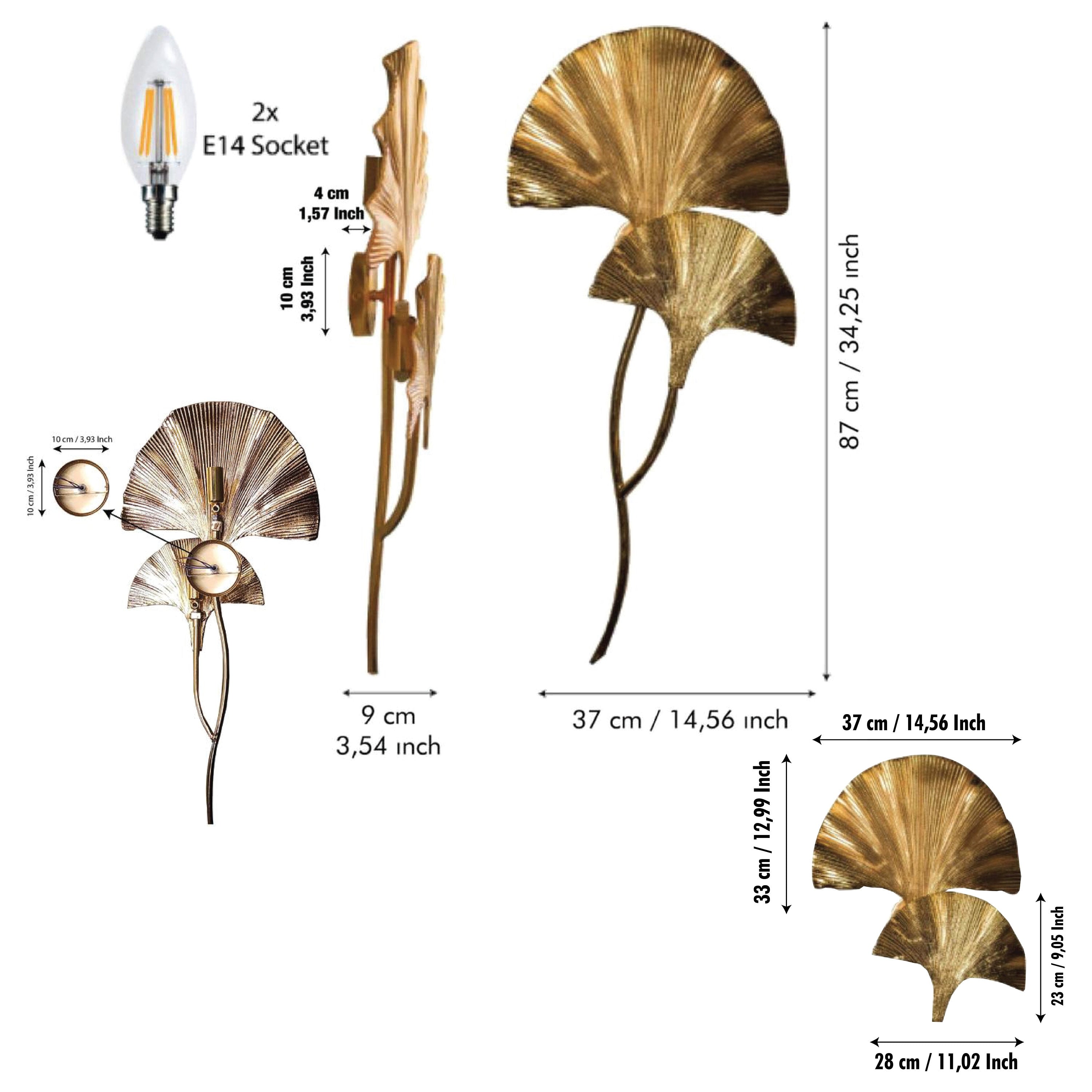 Handmade Ginkgo Double Leaf Sconce Lighting, Mid Century Astara Gold Wall Lamp, Home Decor Wall Mounted Lamp - Heka Lighting & Trading Limited