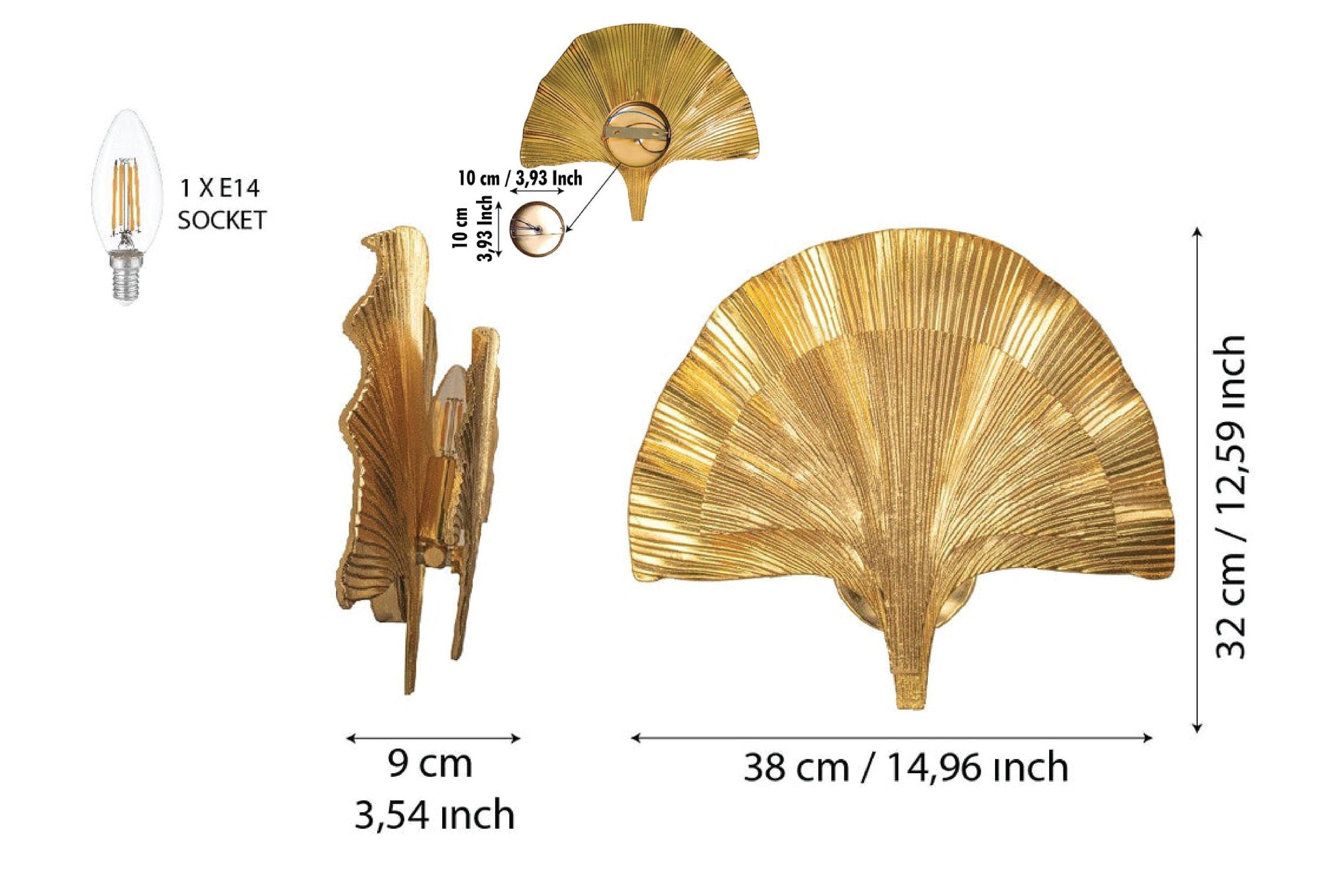 Astara Mid Century Ginkgo Double Leaf Wall Sconce, Handmade Gold Lamp, Home Decor Lighting, Art Deco Wall Lamp - Heka Lighting & Trading Limited