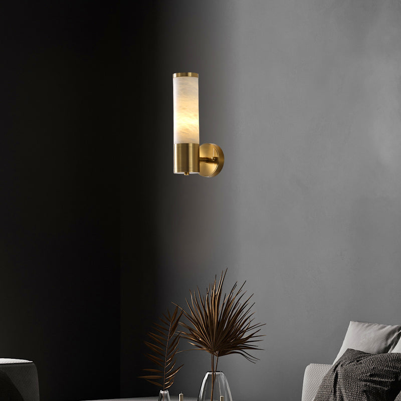 Handmade Single Marble Tube Wall Lamp, Modern Home Decor Bedside Lighting, Brass Light for Bedroom, Housewarming Gift Sconce MODEL: ARKAS