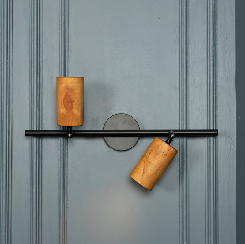 Modern Minimalist Brushed Brass with Antique Oak Wall Ceiling Lamp, Wood Spotlight, Home Decor Lighting, Art Deco Tube Sconce MODEL: NIAGARA
