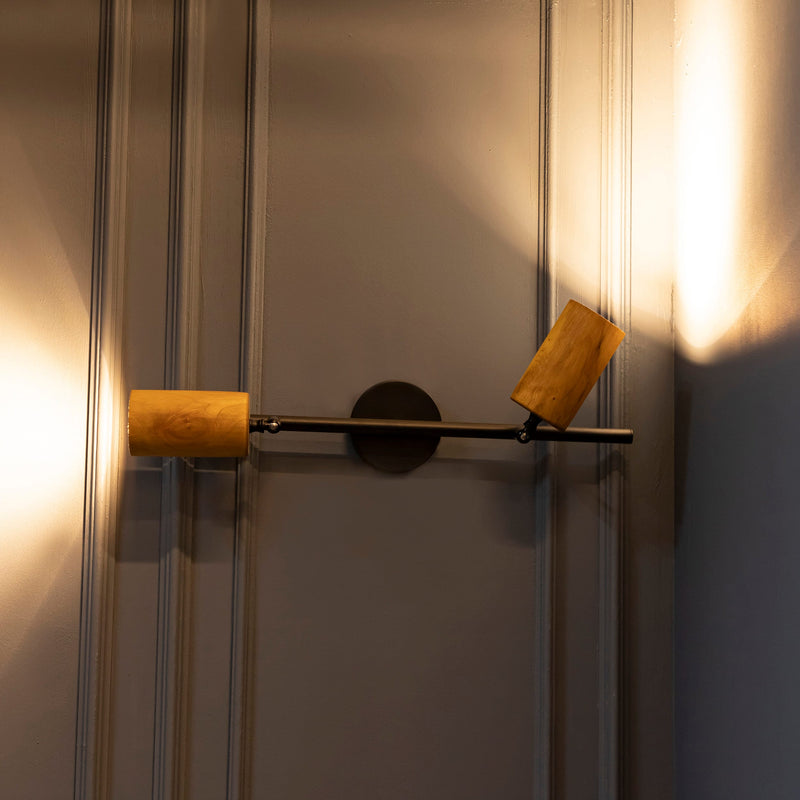 Modern Minimalist Brushed Brass with Antique Oak Wall Ceiling Lamp, Wood Spotlight, Home Decor Lighting, Art Deco Tube Sconce MODEL: NIAGARA