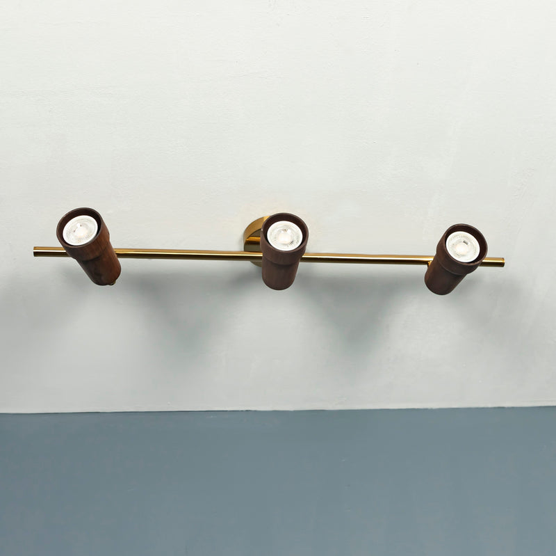 Modern Minimalist Brushed Brass Wenge Wall or Ceiling Lamp, Home Decor Wood Lighting, Art Deco Tube Sconce, Reading Light MODEL: VICTORIA