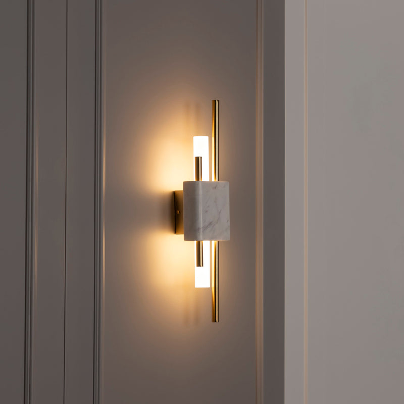 Handmade Marble Tube Wall Lamp, Modern Home Decor Bedside Lighting, Brass Light for Bedroom, Housewarming Gift Sconce MODEL: TEKFUR