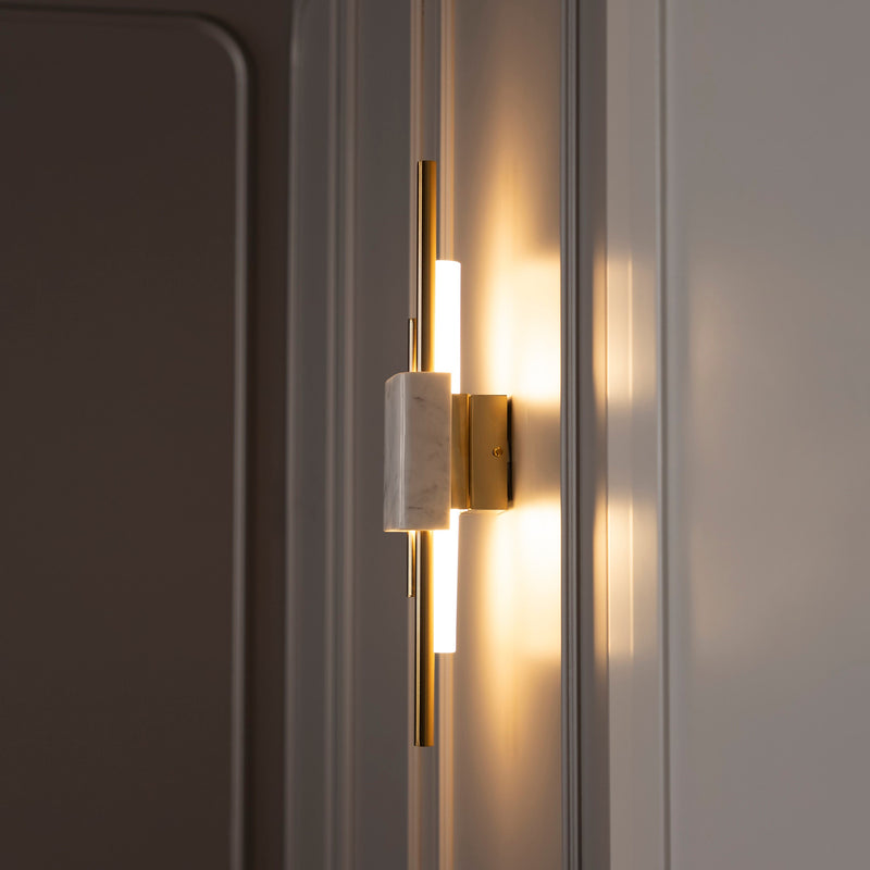 Handmade Marble Tube Wall Lamp, Modern Home Decor Bedside Lighting, Brass Light for Bedroom, Housewarming Gift Sconce MODEL: TEKFUR