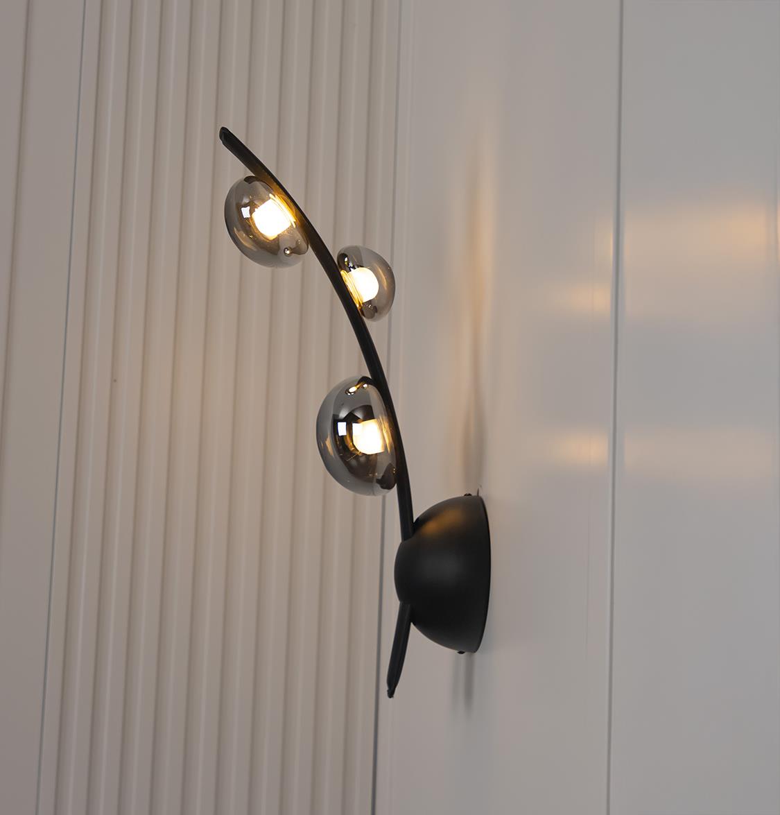 Kinşasa Black Leather Three Smoked Glass Wall Sconce - Heka Lighting & Trading Limited