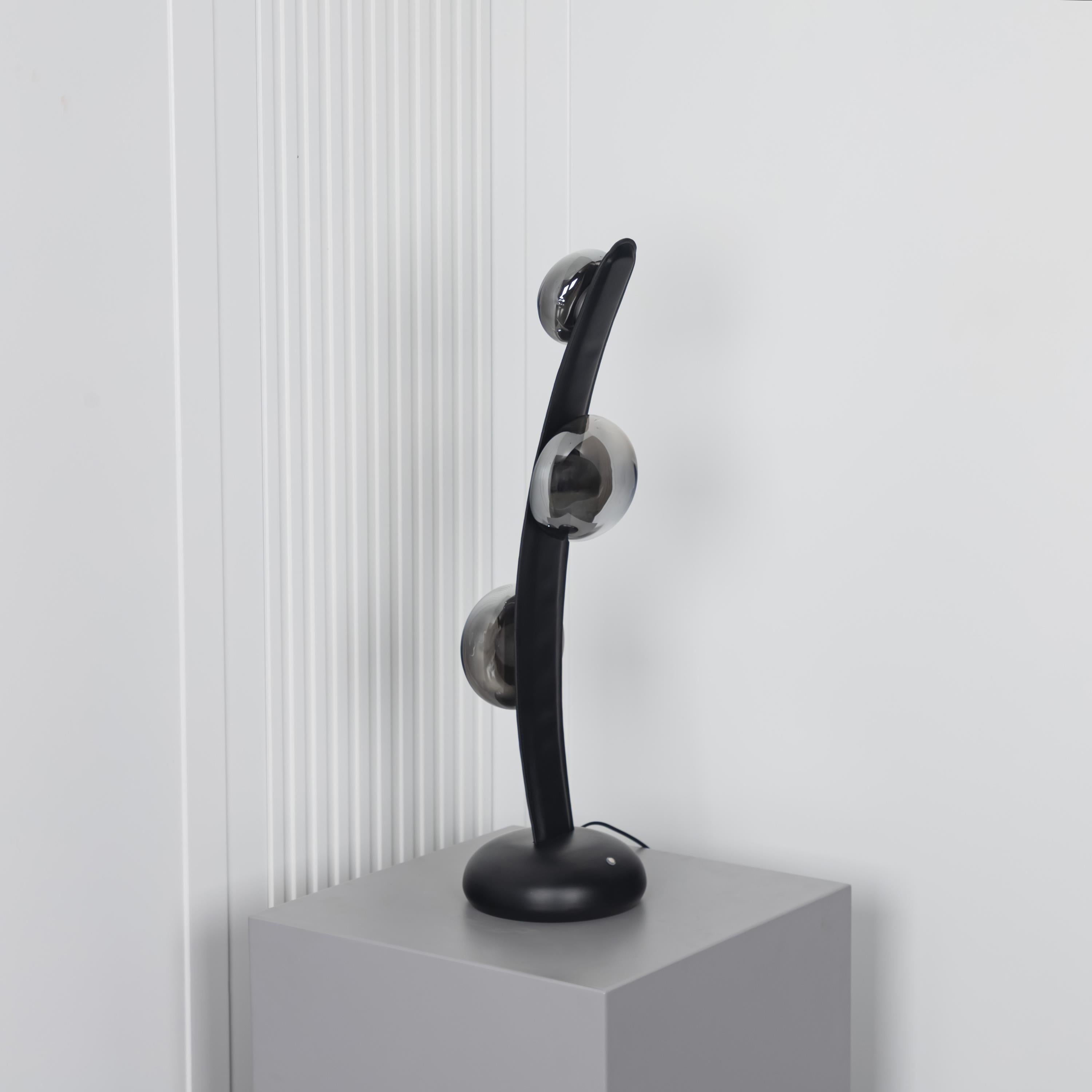 Kinşasa Black Leather Three Smoked Glass Table Lamp - Heka Lighting & Trading Limited