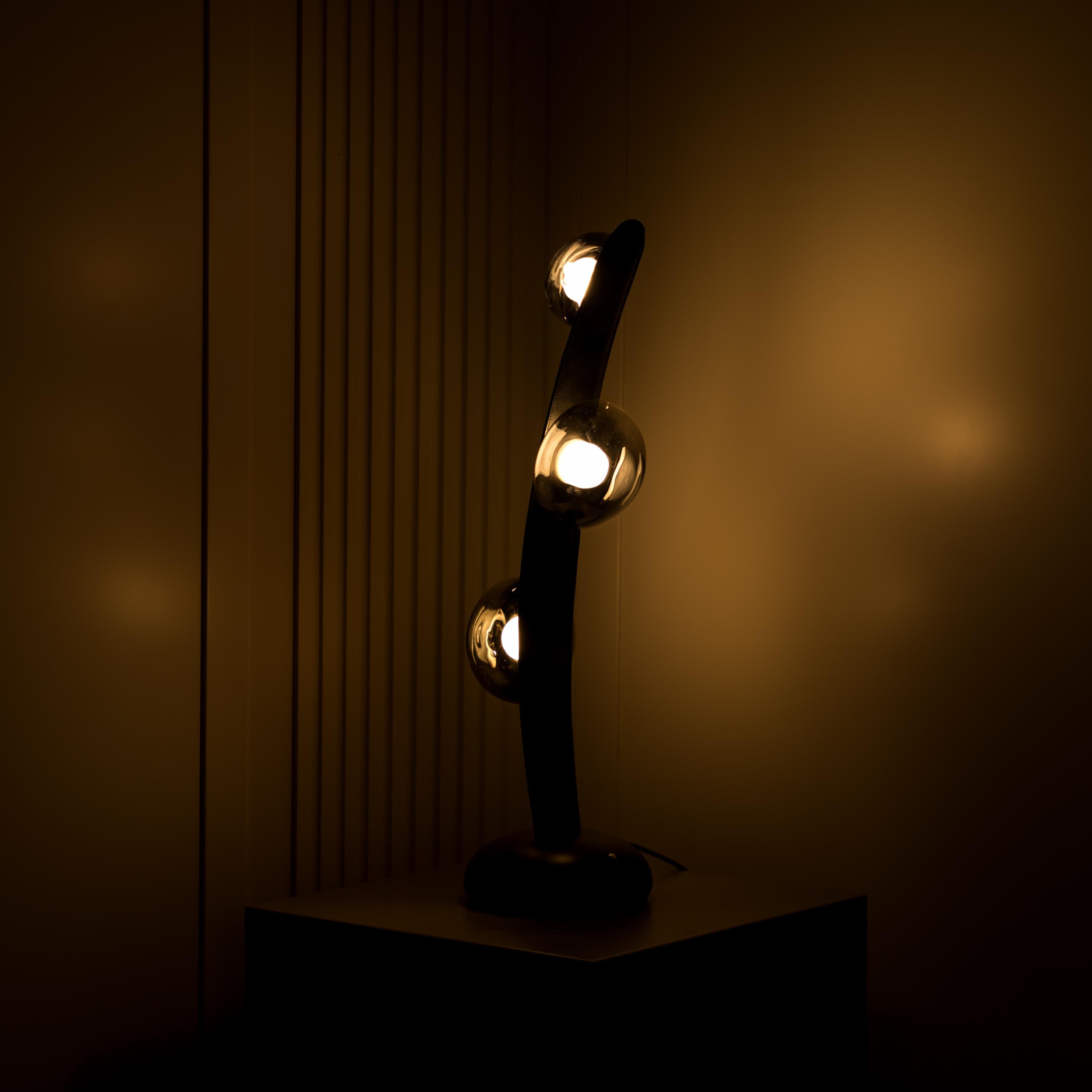 Kinşasa Black Leather Three Smoked Glass Table Lamp - Heka Lighting & Trading Limited