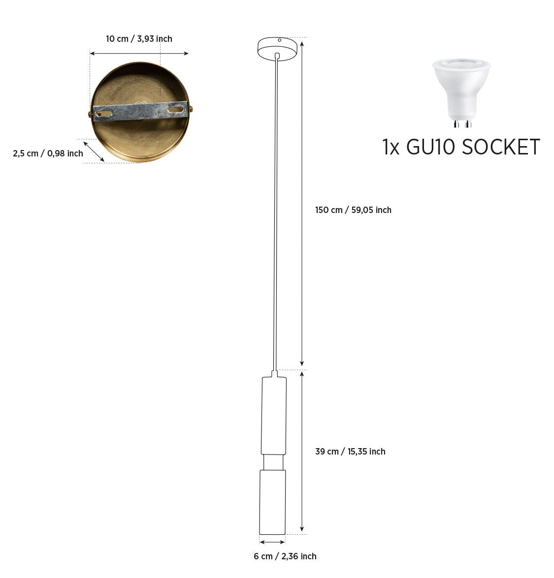 Kovak Single Black Concrete Gu10 Pendant Light Chandelier - Heka Lighting & Trading Limited