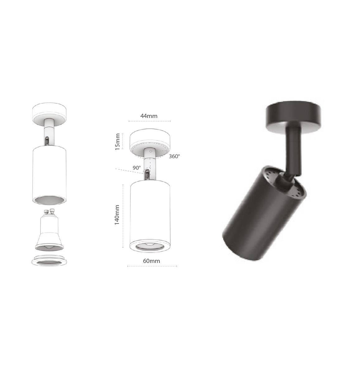 Mia Black Flat Spot 6X14 Cm - Heka Lighting & Trading Limited