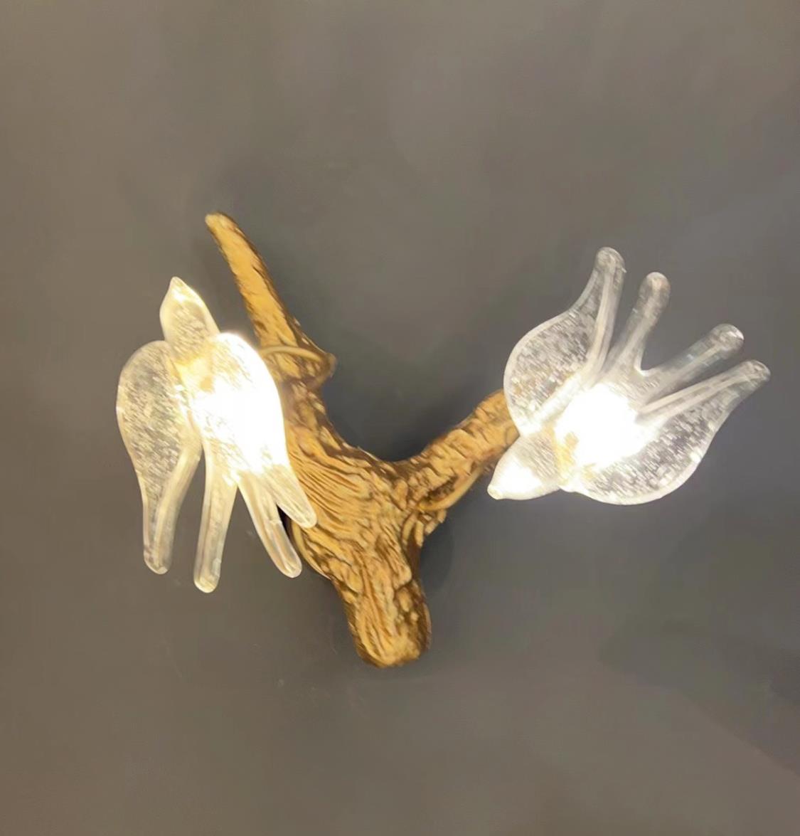 Peru Brass Transparent Swallow Glass Led Wall Sconce 25 Cm - Heka Lighting & Trading Limited